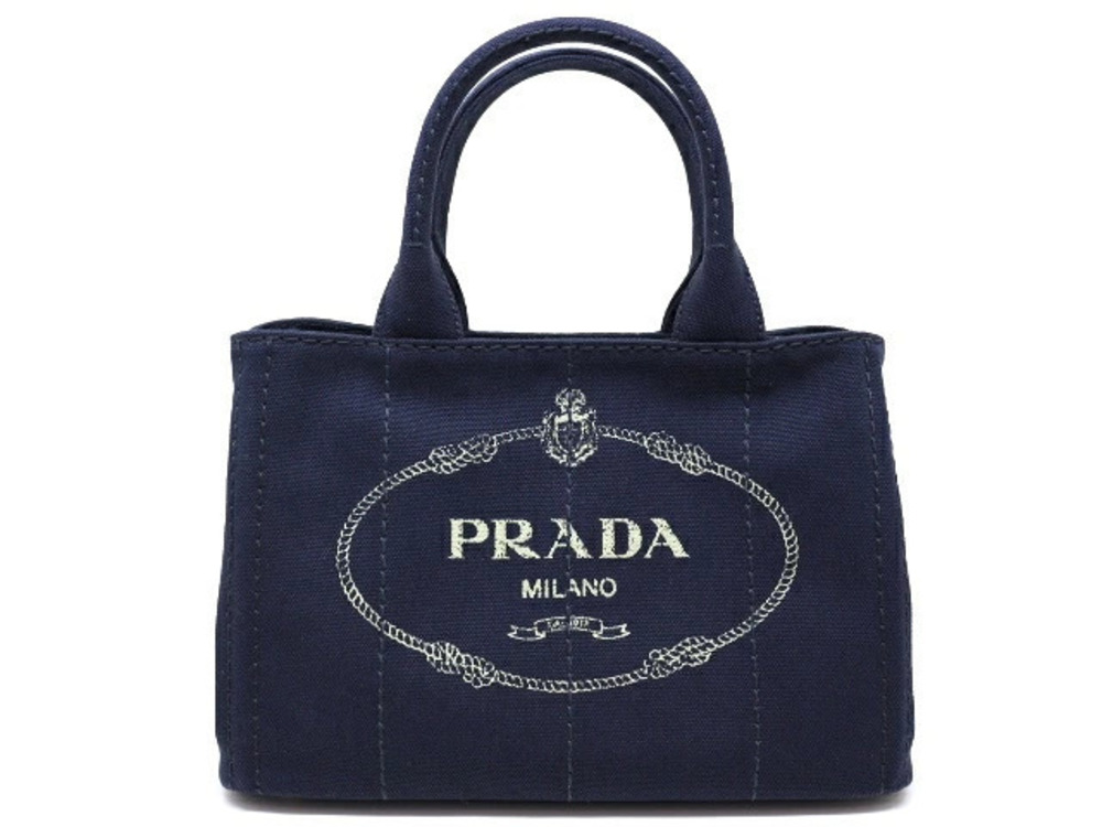 Prada Canapa Handbag Canvas Navy Blue